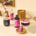 The Body Shop's Sugarplum Passion products displayed on a bathroom vanity countertop